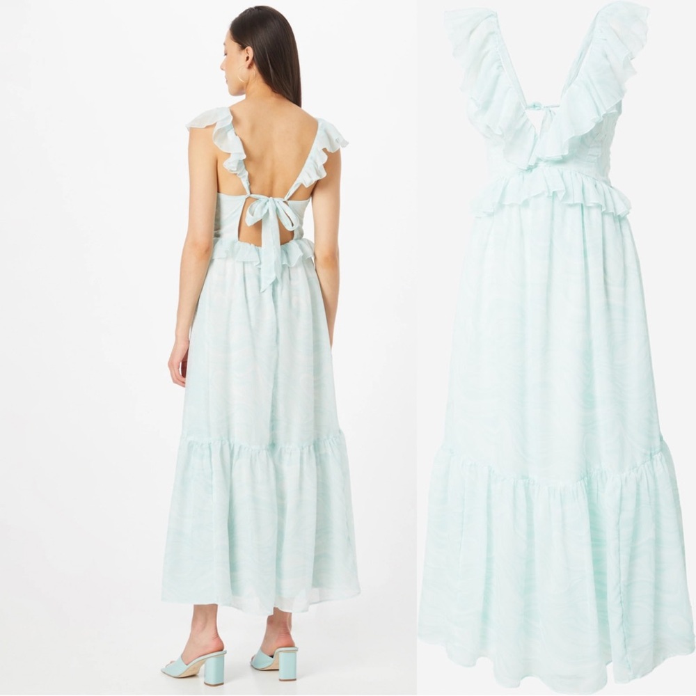 Abercrombie & Fitch Drama Ruffle Maxi Dress Plunge Maxi Wedding Guest Long Flowy - Picture 3 of 15